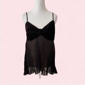 Vintage Y2K Babydoll Chocolate Brown Tank Top Pleated Velvet Detail